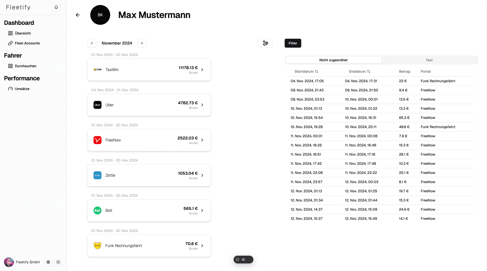 Umsatzbericht Screenshot